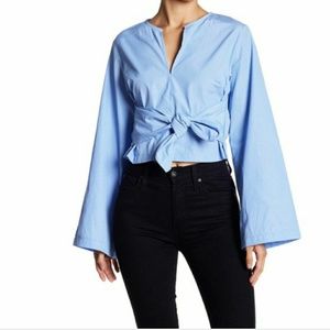 Lush long sleeve pin stripe tie front blouse